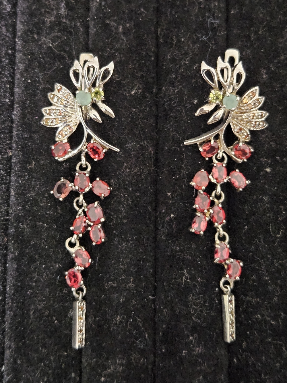 Floral Cascade Red Crystal Drop Earrings - Women Jewelry